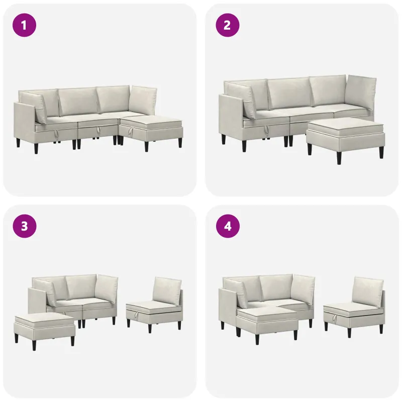 Svetainės baldų komplektas su pagalve 4 pcs Kreminė Aksomas