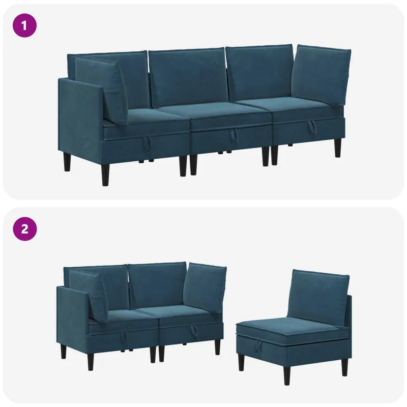 Svetainės baldų komplektas su pagalve 3 pcs Mėlyna Aksomas