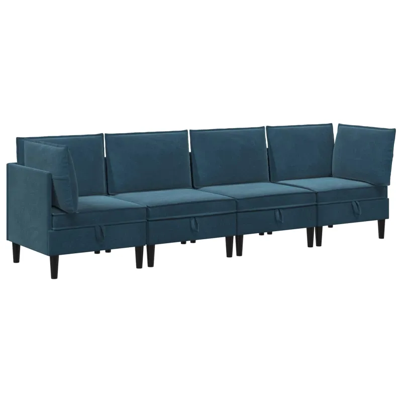 Svetainės baldų komplektas su pagalve 4 pcs Mėlyna Aksomas
