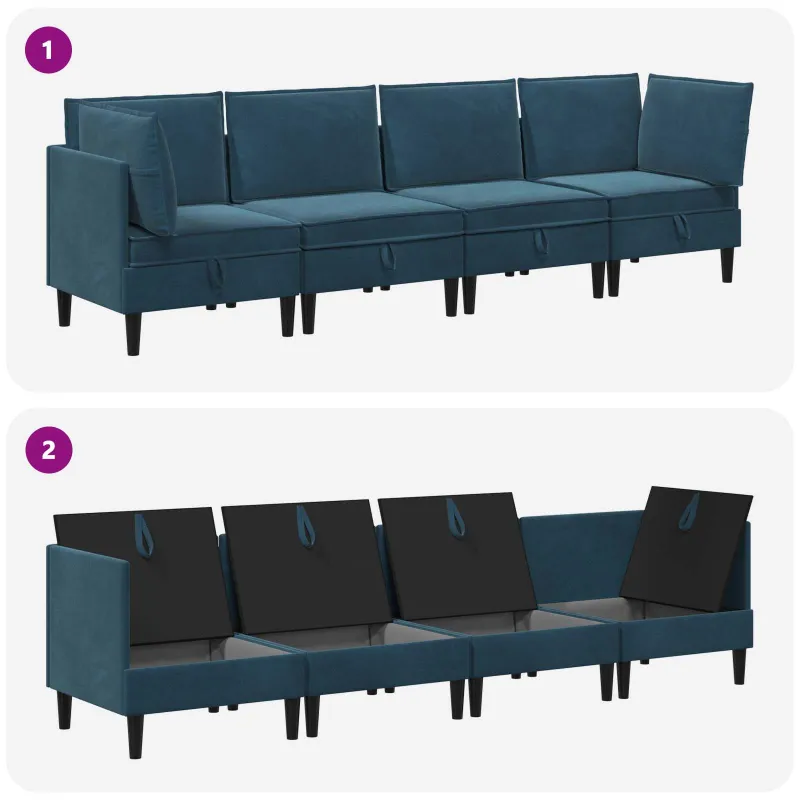 Svetainės baldų komplektas su pagalve 4 pcs Mėlyna Aksomas