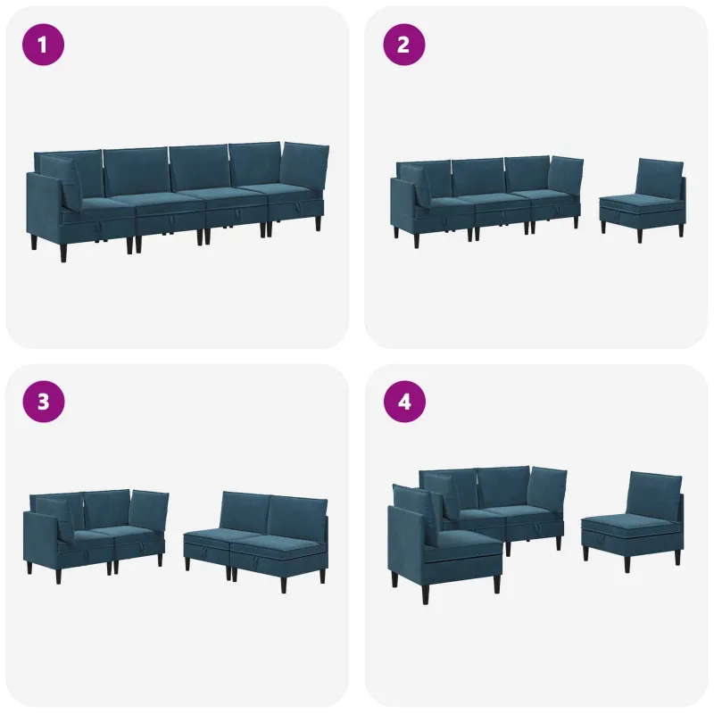 Svetainės baldų komplektas su pagalve 4 pcs Mėlyna Aksomas