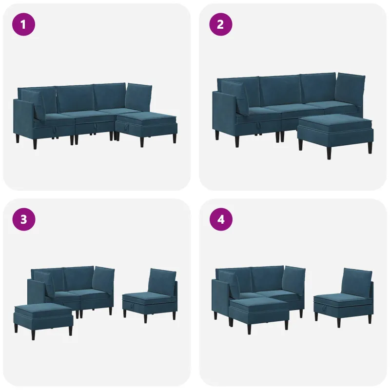 Svetainės baldų komplektas su pagalve 4 pcs Mėlyna Aksomas