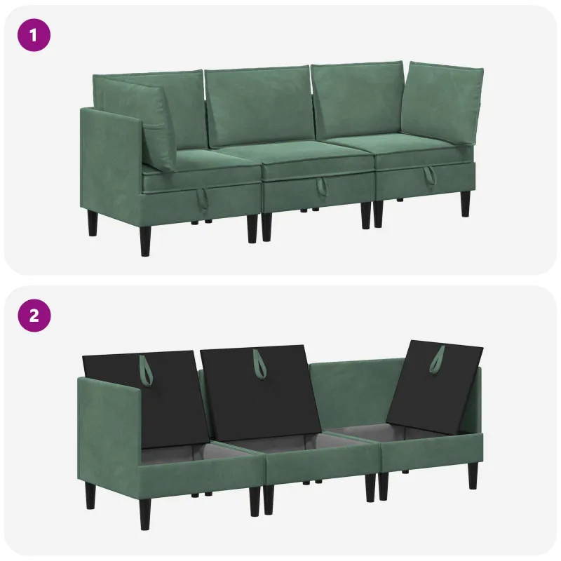 Svetainės baldų komplektas 3 pcs Jūrinė žalia Aksomas