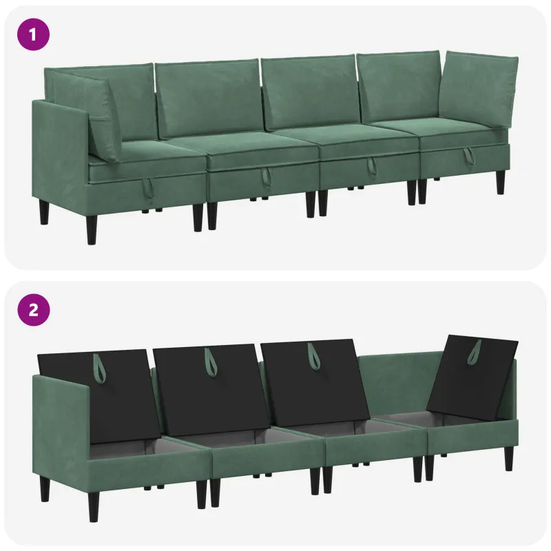 Svetainės baldų komplektas 4 pcs Jūrinė žalia Aksomas