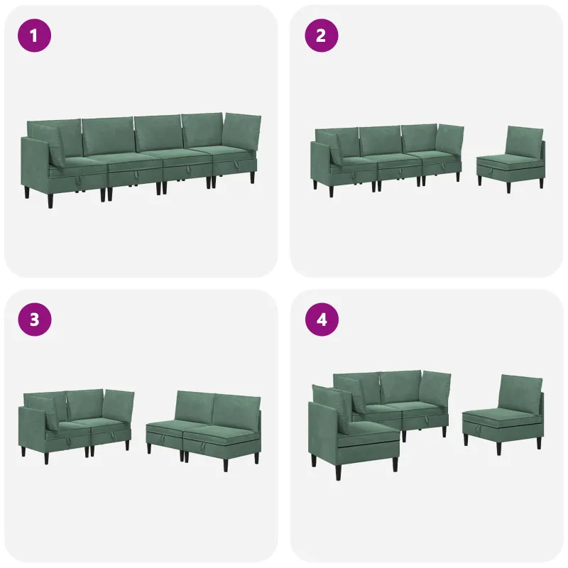 Svetainės baldų komplektas 4 pcs Jūrinė žalia Aksomas