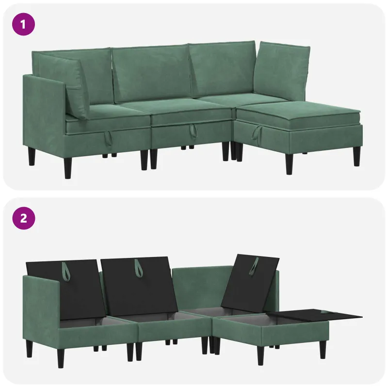 Svetainės baldų komplektas 4 pcs Jūrinė žalia Aksomas