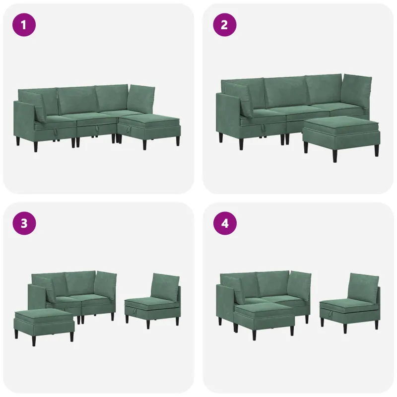 Svetainės baldų komplektas 4 pcs Jūrinė žalia Aksomas
