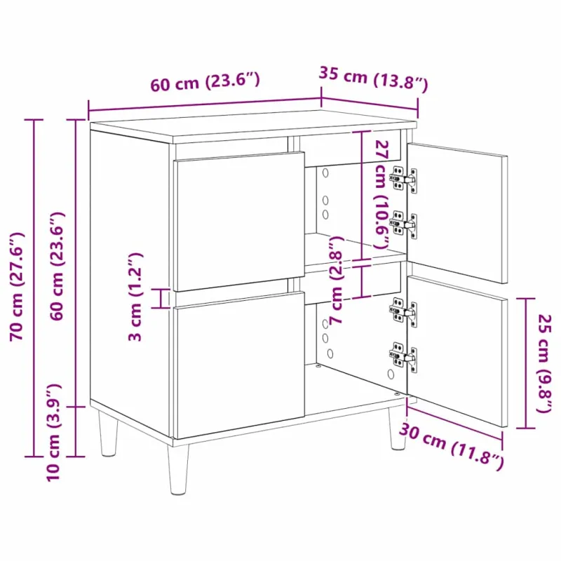 Šoninės lentynos 3 pcs Amatininkų ąžuolas 60 x 35 x 70 cm