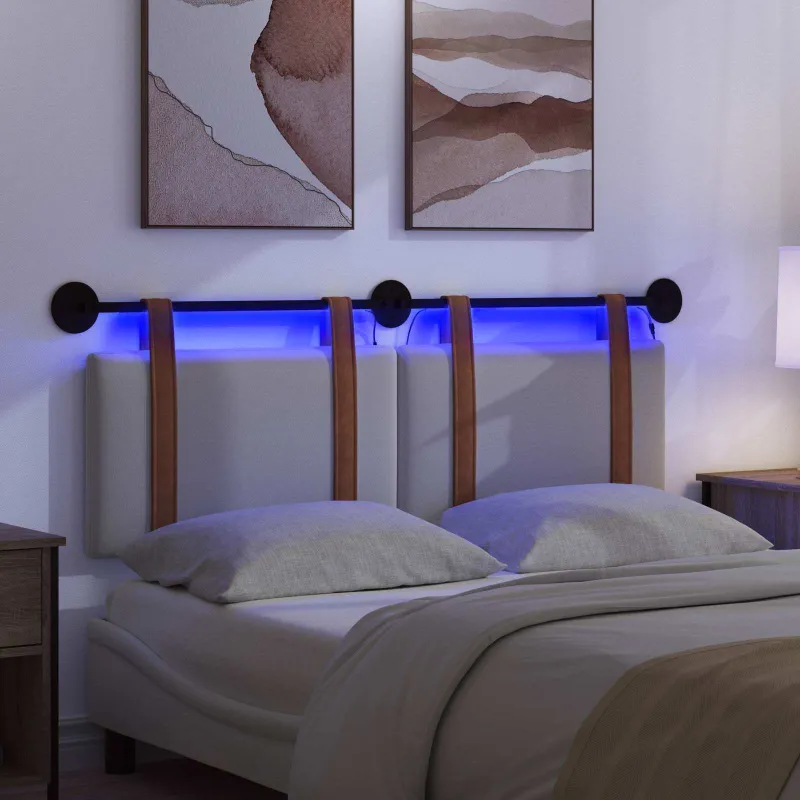 Pakabinamas lovos galvūgalis Su LED šviesa Balta Antikinis PU