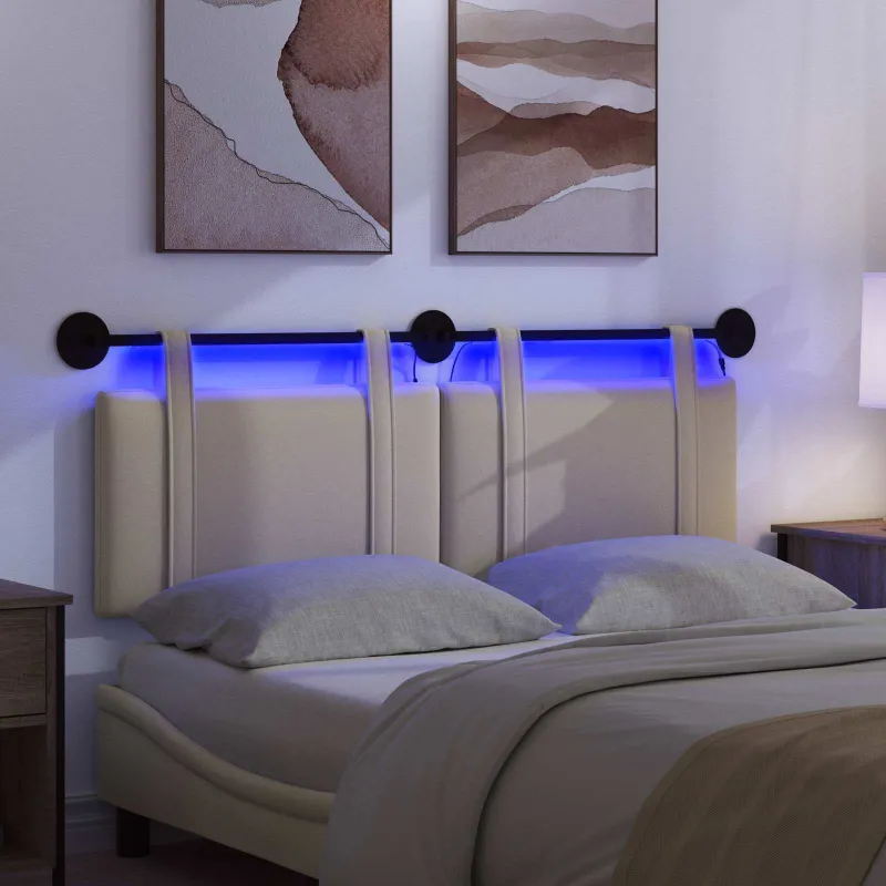 Pakabinamas lovos galvūgalis Su LED šviesa Kreminė Audinys