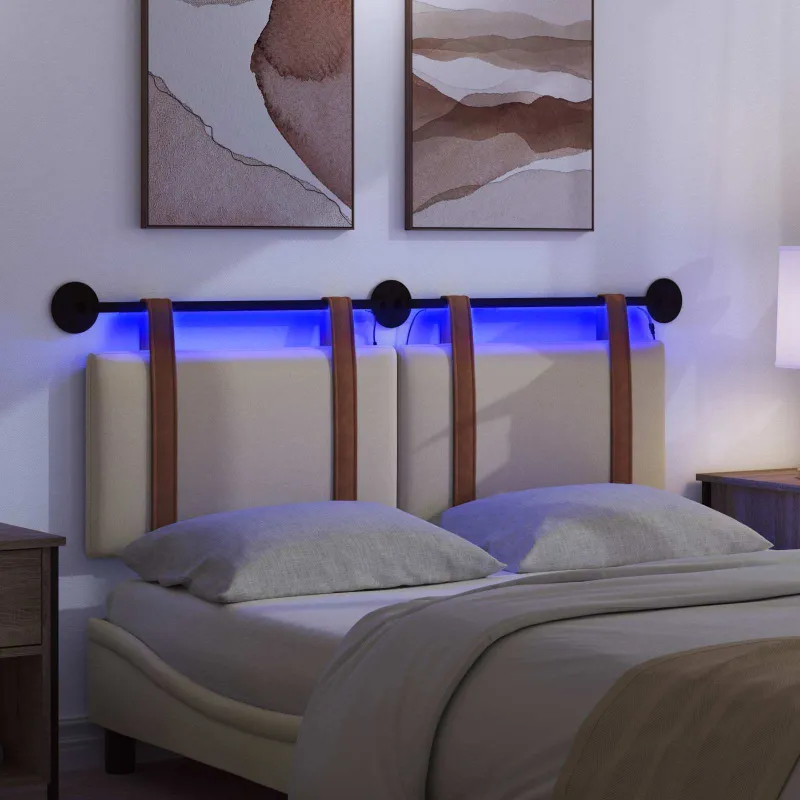 Pakabinamas lovos galvūgalis Su LED šviesa Kreminė Antikinis PU