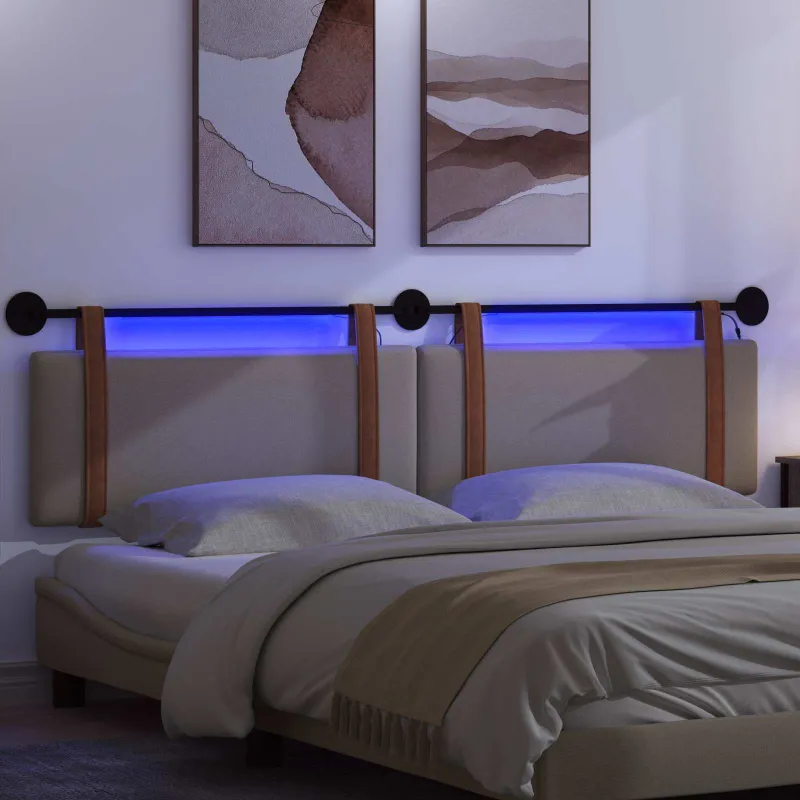 Pakabinamas lovos galvūgalis Su LED šviesa Taupe Antikinis PU