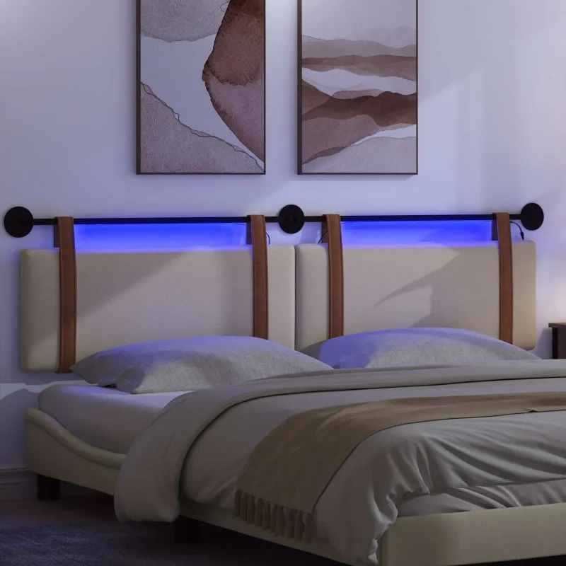 Pakabinamas lovos galvūgalis Su LED šviesa Kreminė Antikinis PU
