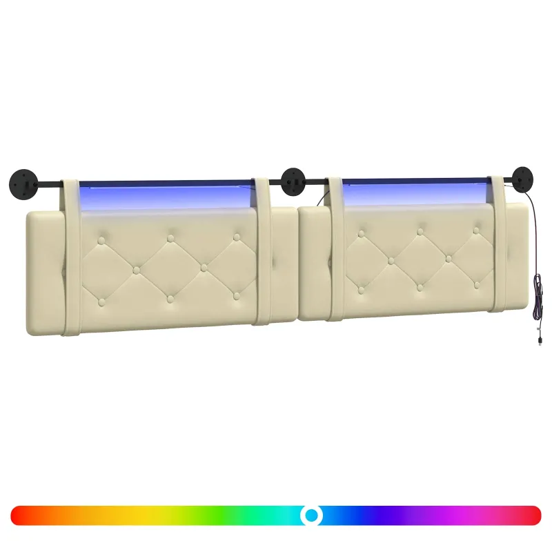 Pakabinamas lovos galvūgalis Su LED šviesa Kreminė Dirbtinė oda