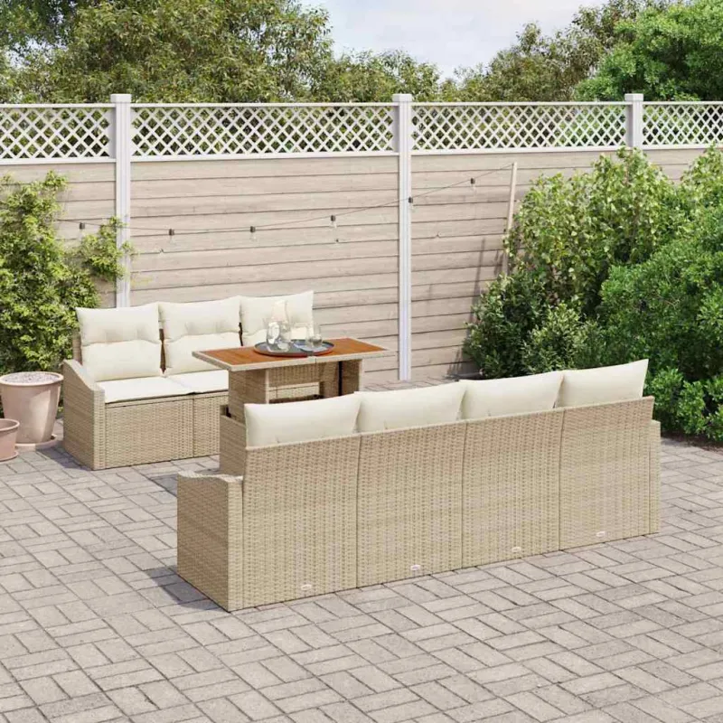Sodo sohvaryhmä säilytystilalla, 8 osaa, hiekanvärinen polyrottinki
