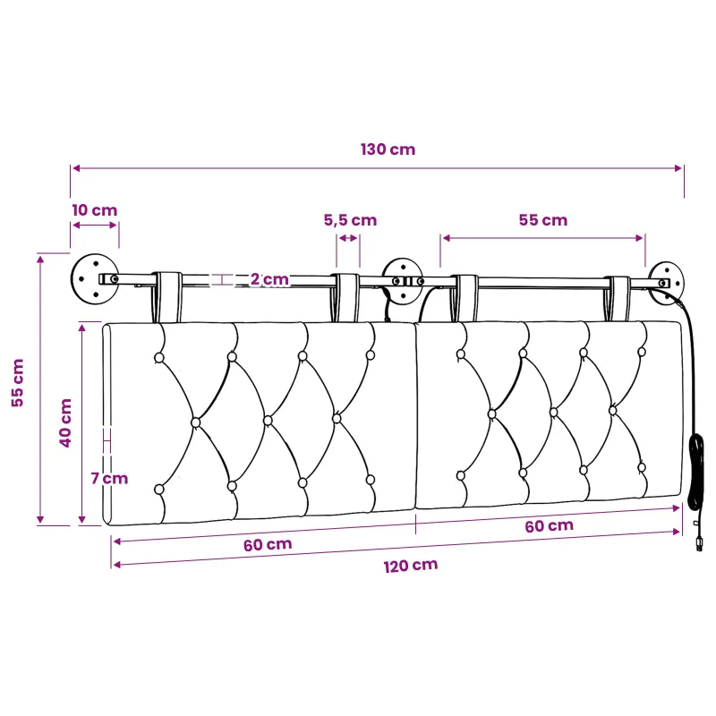 Pakabinamas lovos galvūgalis Su LED šviesa Tamsiai žalia