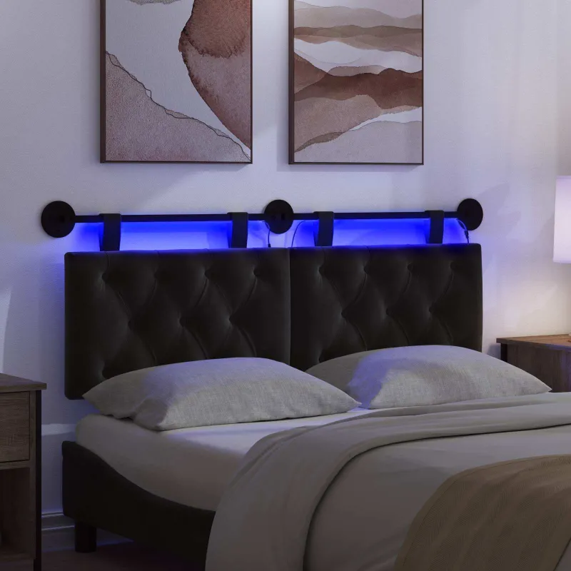 Pakabinamas lovos galvūgalis Su LED šviesa Juoda Aksomas