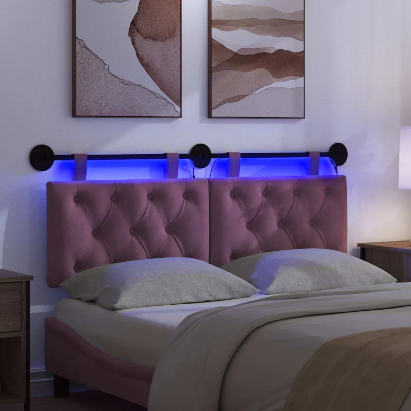 Pakabinamas lovos galvūgalis Su LED šviesa Violetinė Aksomas