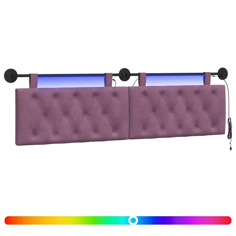 Pakabinamas lovos galvūgalis Su LED šviesa Violetinė Aksomas