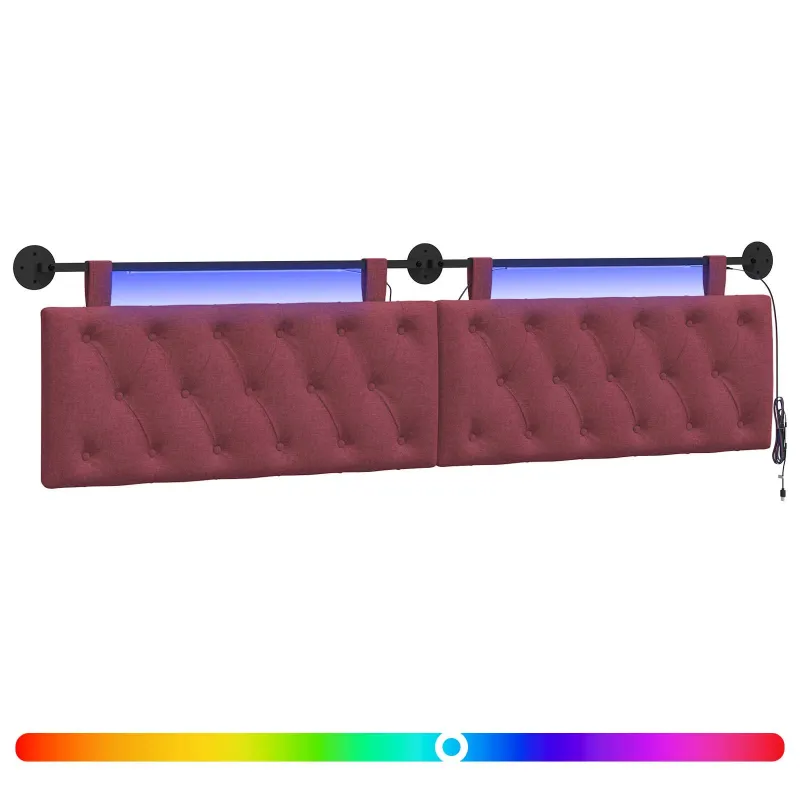 Pakabinamas lovos galvūgalis Su LED šviesa Vyno raudona Audinys