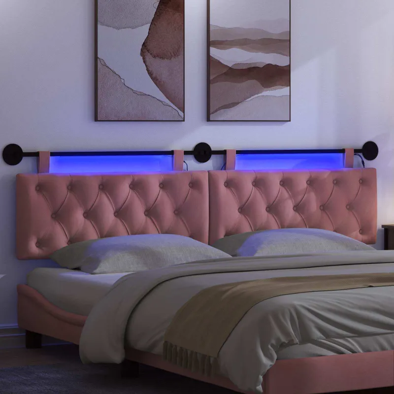 Pakabinamas lovos galvūgalis Su LED šviesa Rožinė Aksomas
