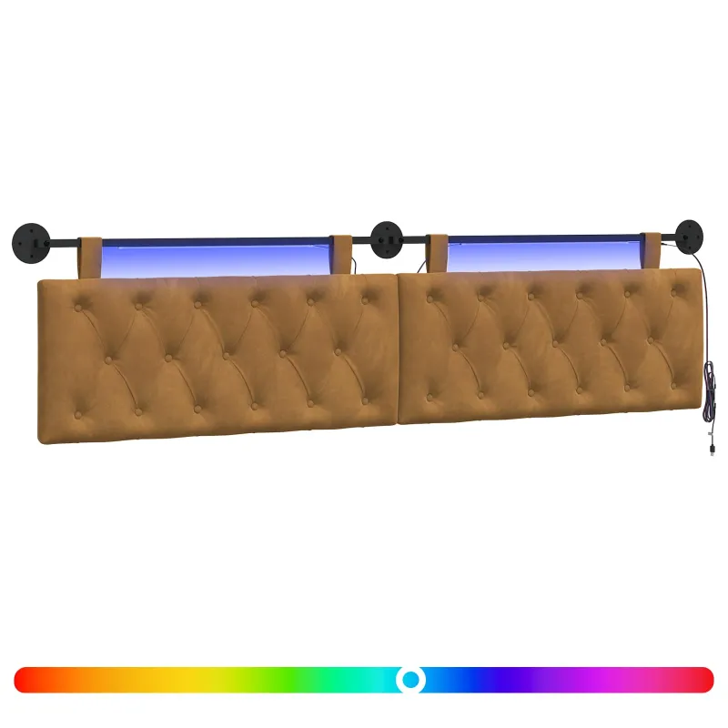 Pakabinamas lovos galvūgalis Su LED šviesa Ruda Aksomas