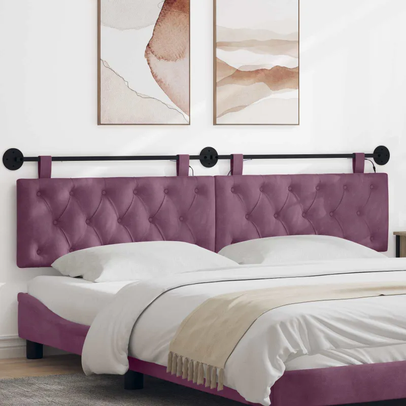 Pakabinamas lovos galvūgalis Su LED šviesa Violetinė Aksomas