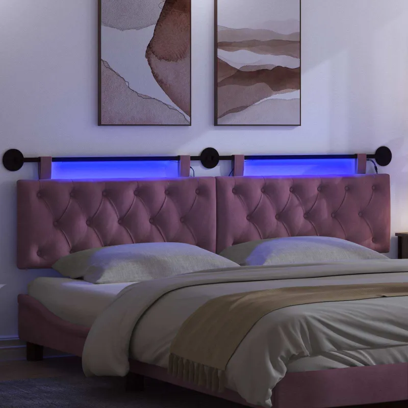 Pakabinamas lovos galvūgalis Su LED šviesa Violetinė Aksomas