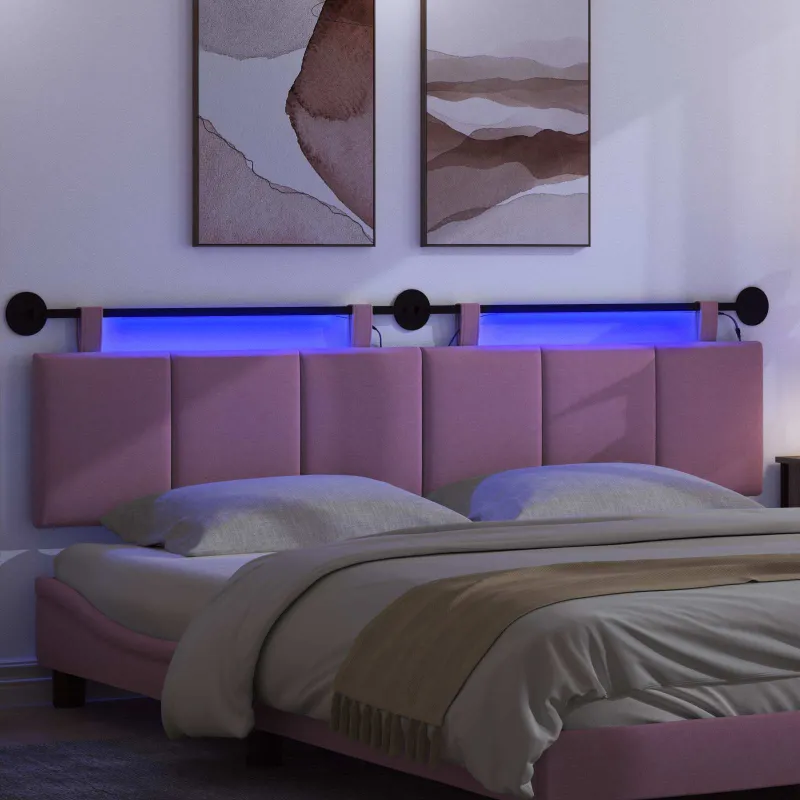 Pakabinamas lovos galvūgalis Su LED šviesa Rožinė Audinys