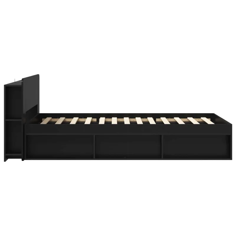 Lovos rėmas su saugojimu Juoda 75 x 190 cm Apdirbta mediena