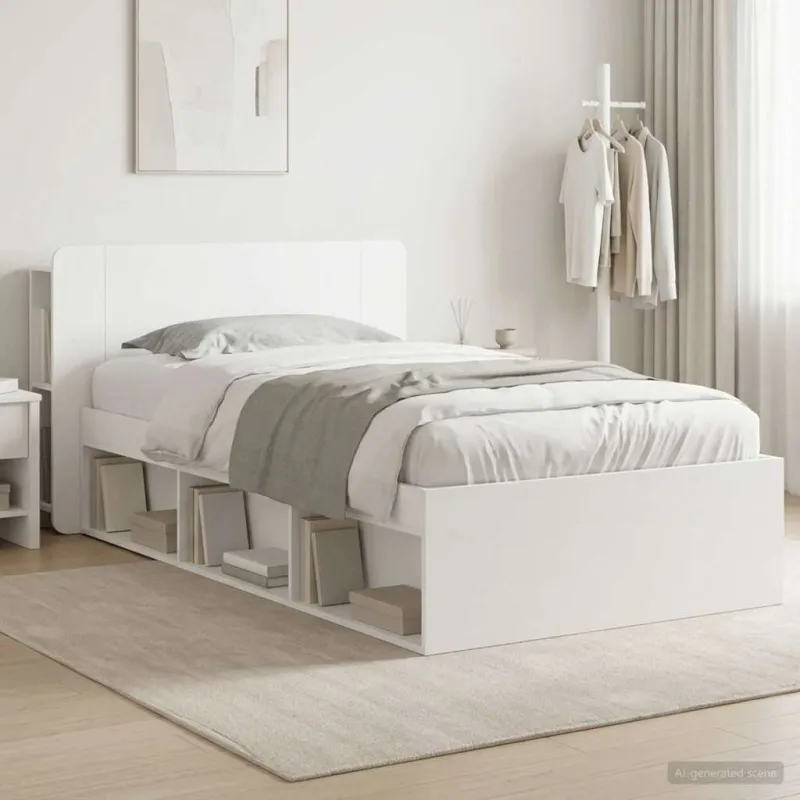Lovos rėmas su saugojimu Balta 75 x 190 cm Apdirbta mediena
