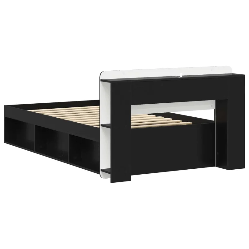 Lovos rėmas su saugojimu Juoda 90 x 190 cm Apdirbta mediena
