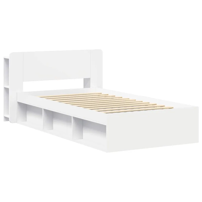 Lovos rėmas su saugojimu Balta 90 x 190 cm Apdirbta mediena