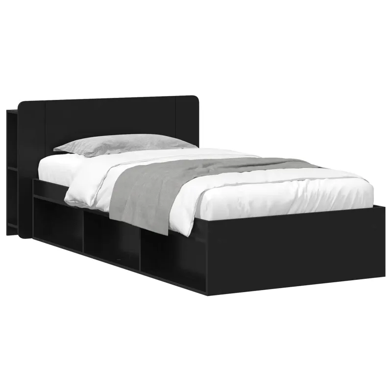 Lovos rėmas su saugojimu Juoda 100 x 200 cm Apdirbta mediena
