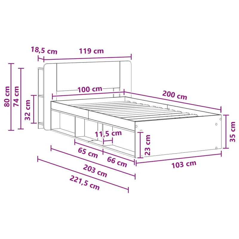 Lovos rėmas su saugojimu Dūminio ąžuolo 100 x 200 cm
