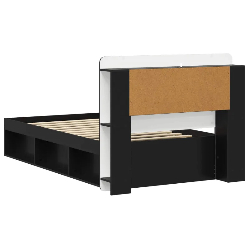 Lovos rėmas su saugojimu Juoda 75 x 190 cm Apdirbta mediena