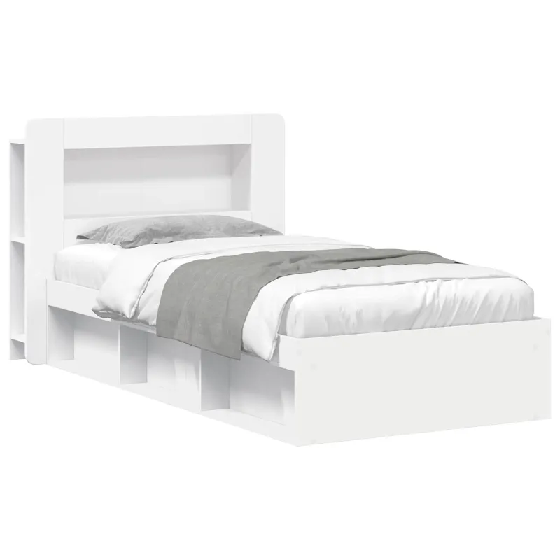Lovos rėmas su saugojimu Balta 90 x 190 cm Apdirbta mediena