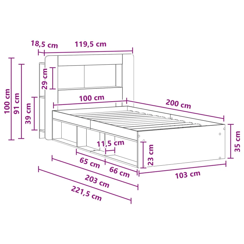 Lovos rėmas su saugojimu Dūminio ąžuolo 100 x 200 cm