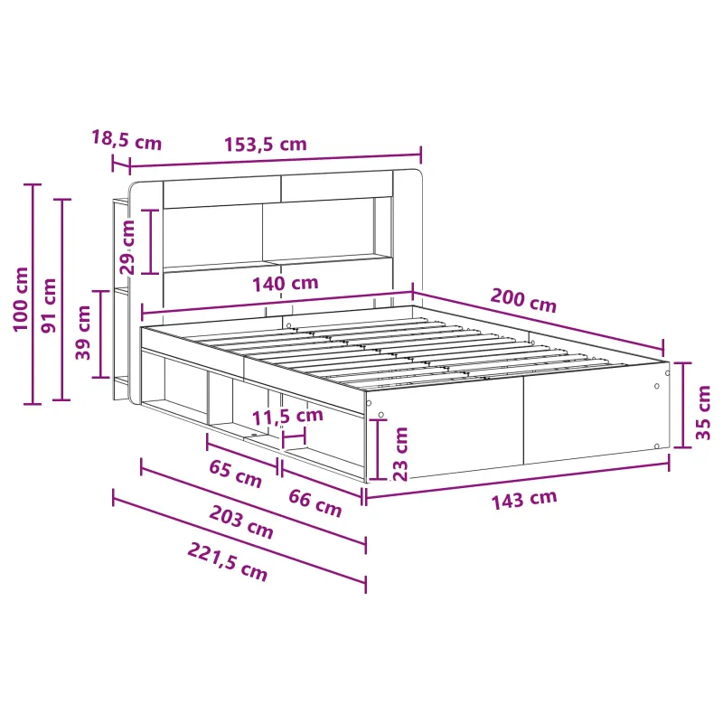 Lovos rėmas su saugojimu Betono pilka 140 x 200 cm