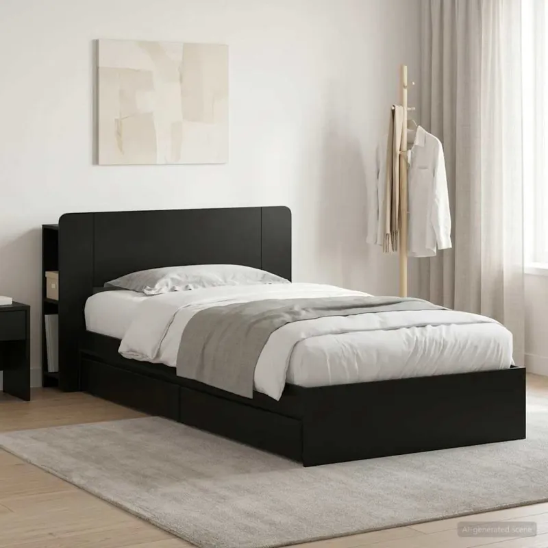 Lovos rėmas su saugojimu Juoda 75 x 190 cm Apdirbta mediena