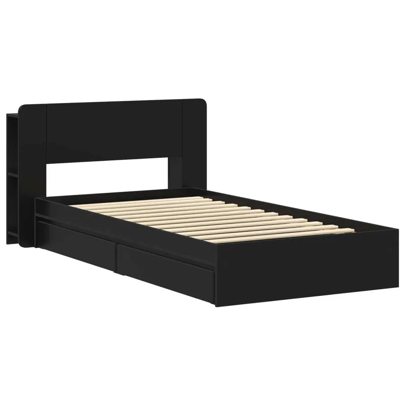 Lovos rėmas su saugojimu Juoda 75 x 190 cm Apdirbta mediena