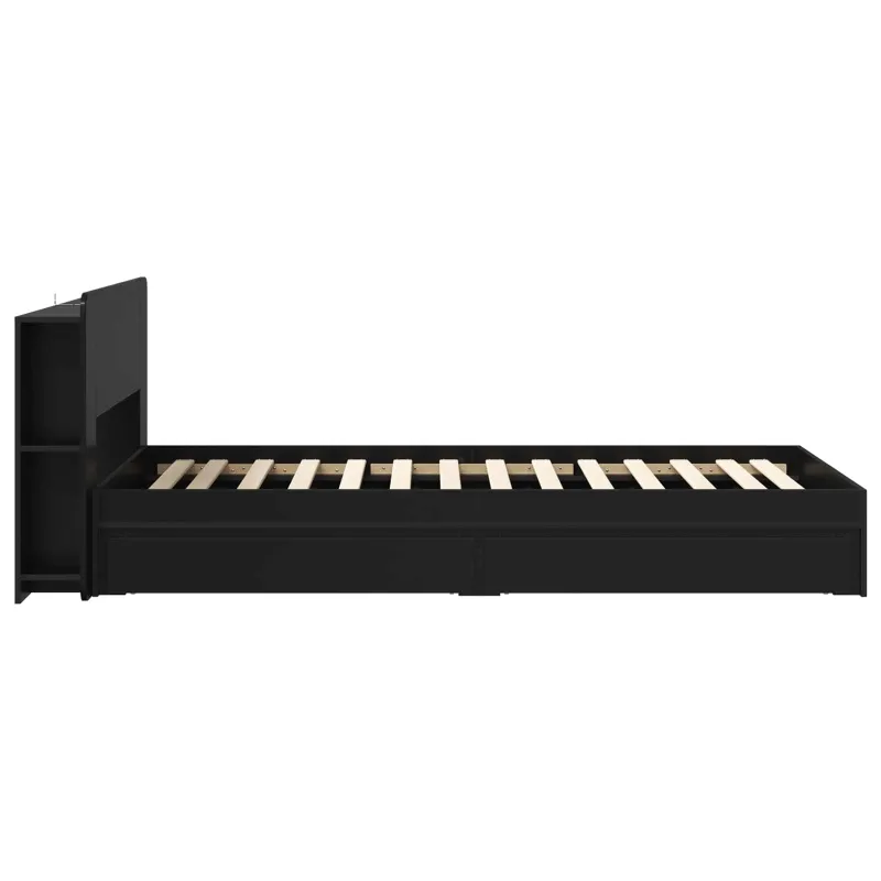 Lovos rėmas su saugojimu Juoda 75 x 190 cm Apdirbta mediena