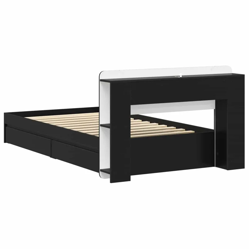 Lovos rėmas su saugojimu Juoda 75 x 190 cm Apdirbta mediena