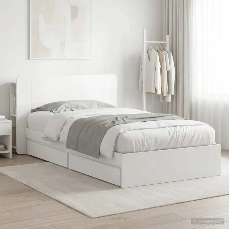 Lovos rėmas su saugojimu Balta 75 x 190 cm Apdirbta mediena