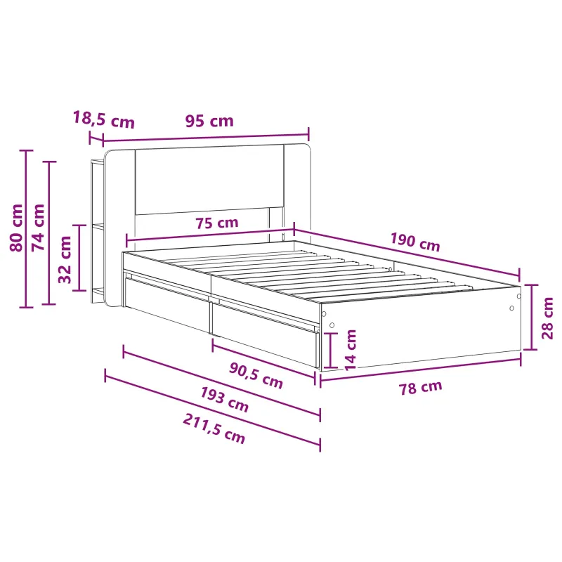 Lovos rėmas su saugojimu Balta 75 x 190 cm Apdirbta mediena