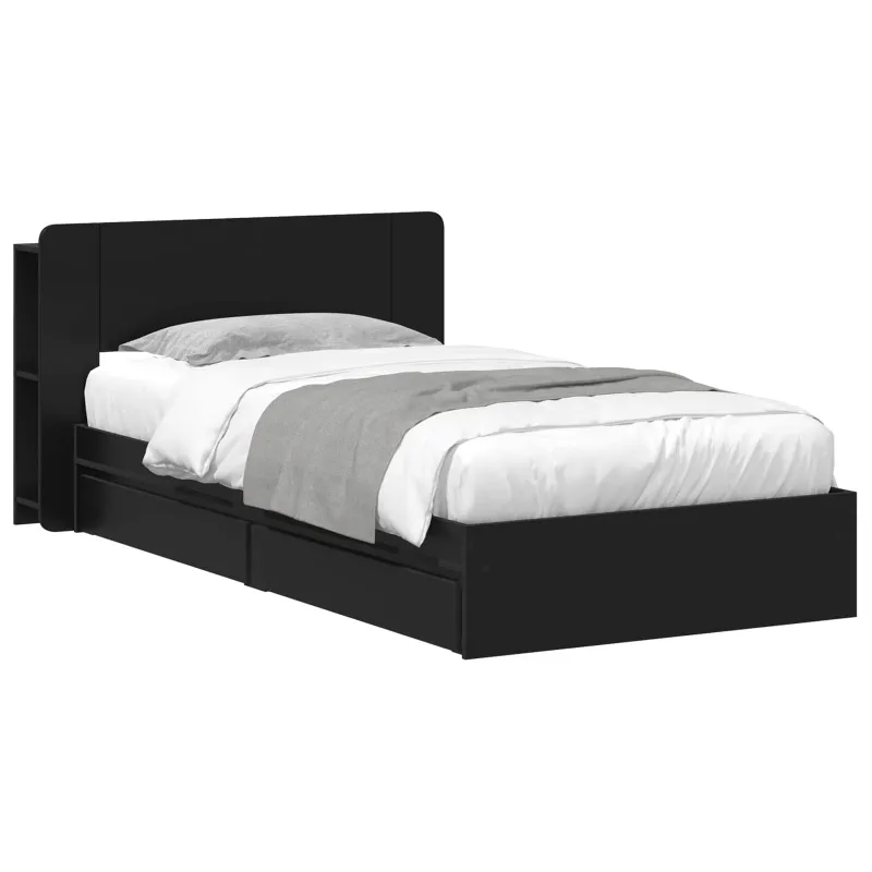 Lovos rėmas su saugojimu Juoda 90 x 190 cm Apdirbta mediena