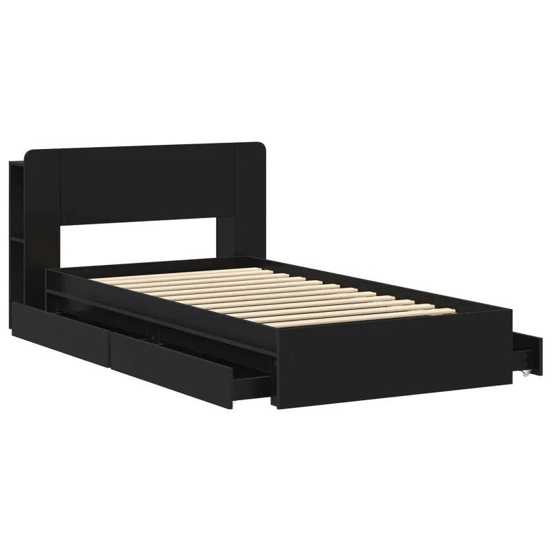 Lovos rėmas su saugojimu Juoda 90 x 190 cm Apdirbta mediena