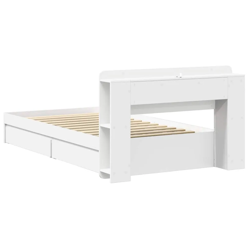 Lovos rėmas su saugojimu Balta 90 x 200 cm Apdirbta mediena