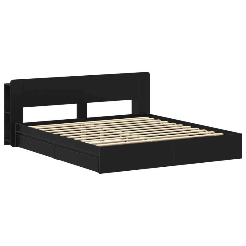 Lovos rėmas su saugojimu Juoda 200 x 200 cm Apdirbta mediena
