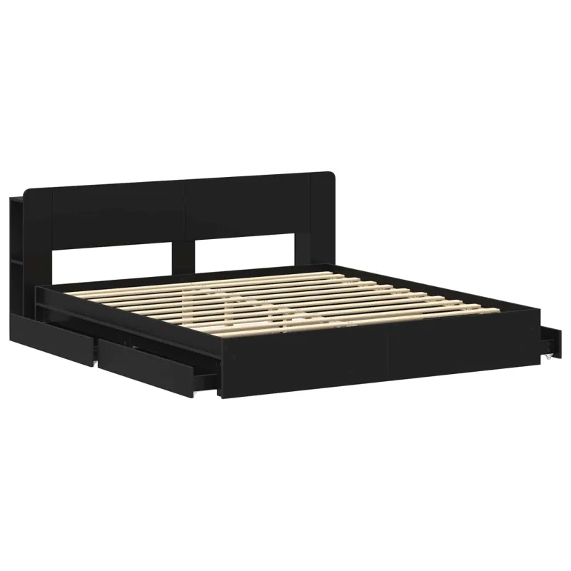 Lovos rėmas su saugojimu Juoda 200 x 200 cm Apdirbta mediena